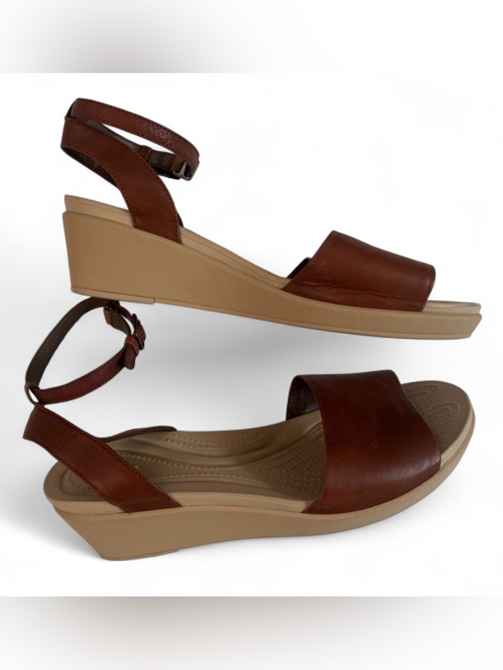Crocs Brown Leather Wedge Sandals